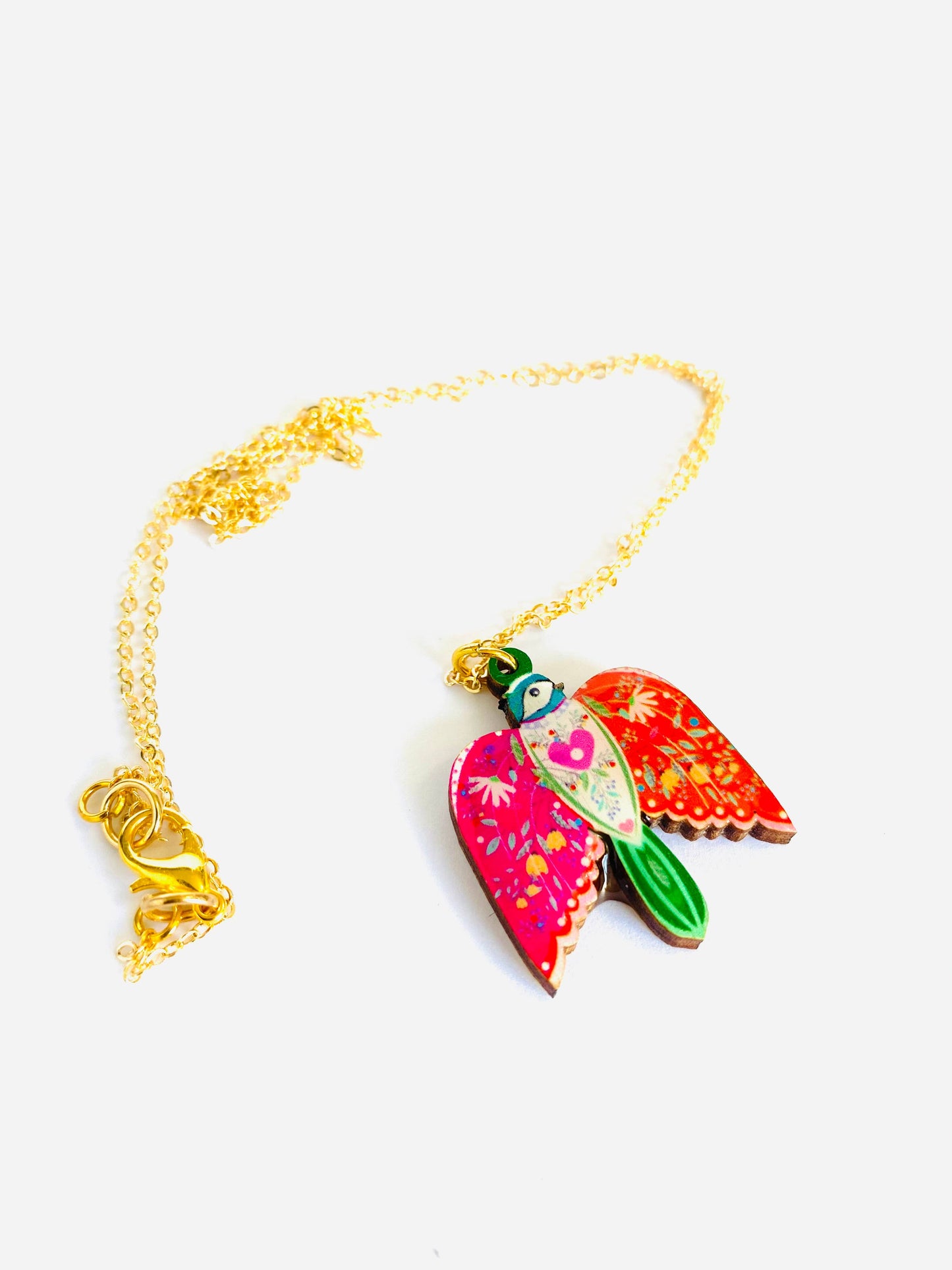 Pretty bird in flight necklace on gold chain, pendant