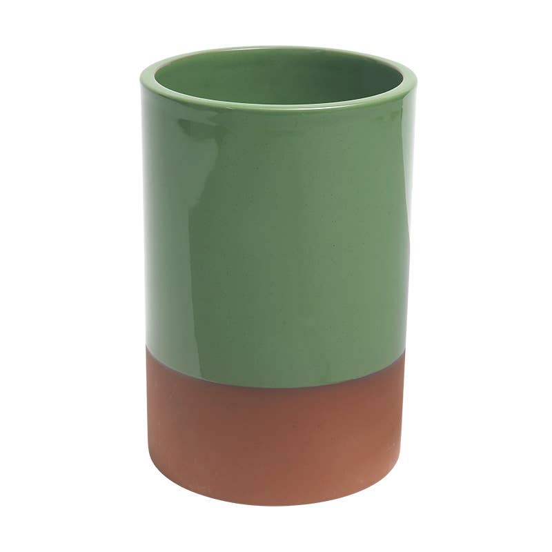 Glazed terracotta wine cooler in green