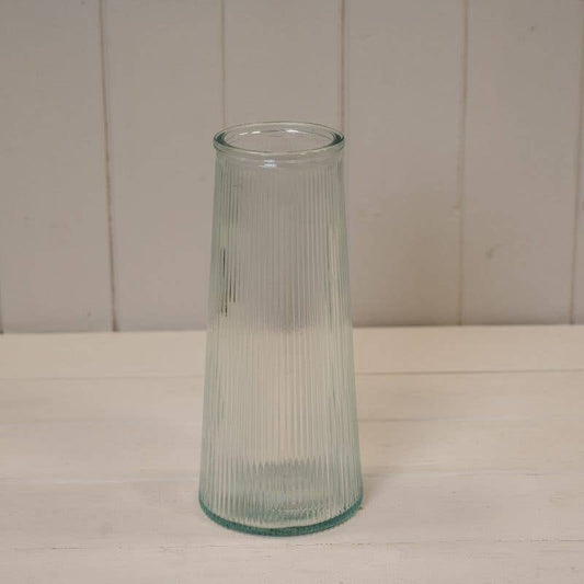 Clear tall ribbed glass vase