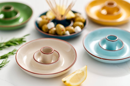 Glazed terracotta olive dish in stone colour