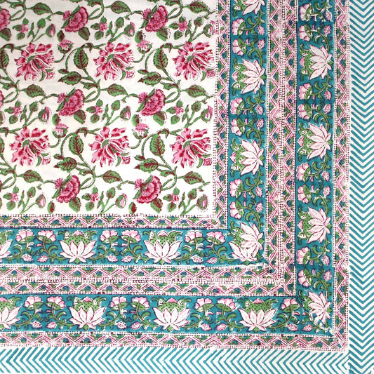 Pink and turquoise lotus print