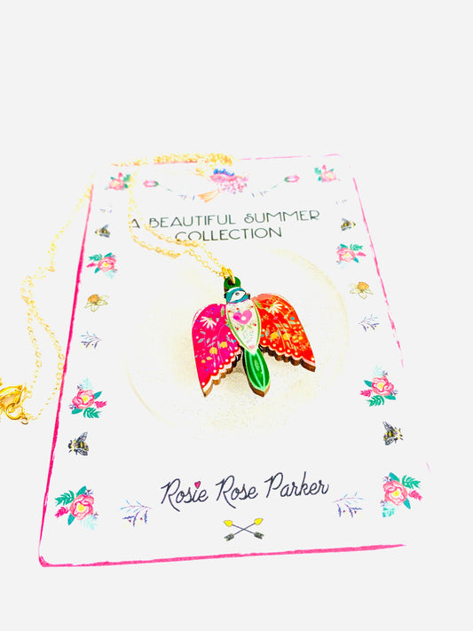 Pretty bird in flight necklace on gold chain, pendant