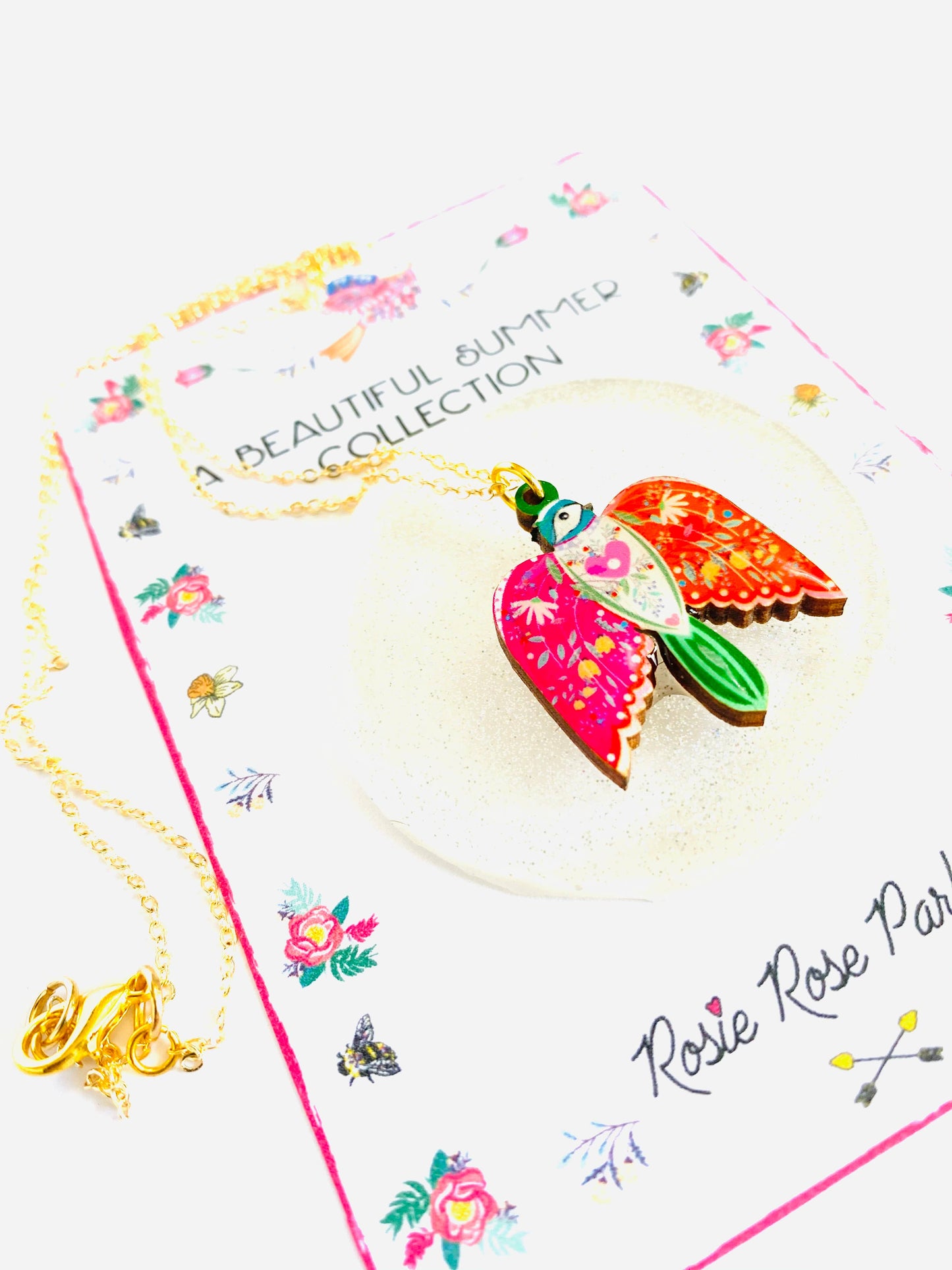Pretty bird in flight necklace on gold chain, pendant