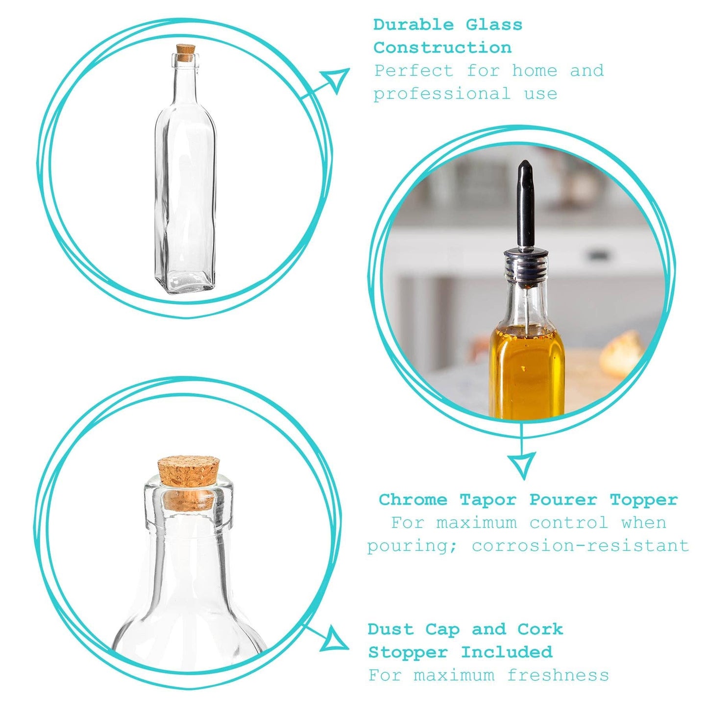 500ml glass bottle with pourer and cork lid