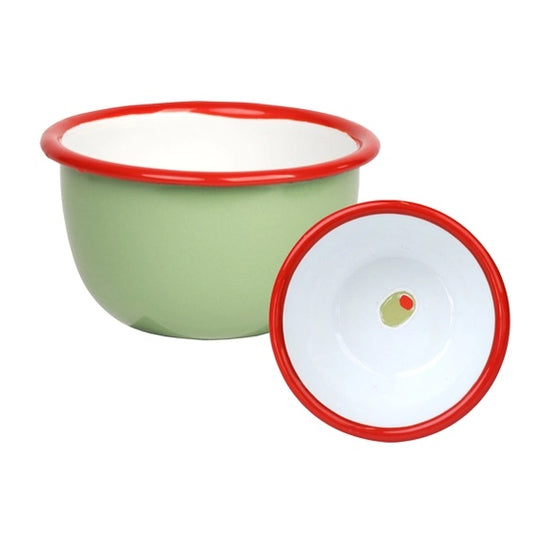 Small olive enamel bowl