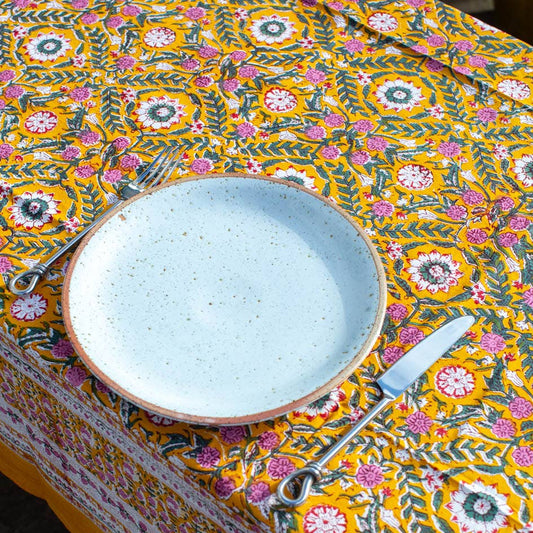 Yellow floral tablecloth
