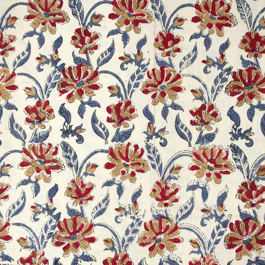 Red, blue and cream floral tablecloth