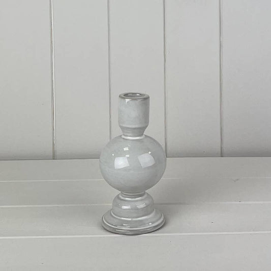 Glazed white ceramic candlestick - medium