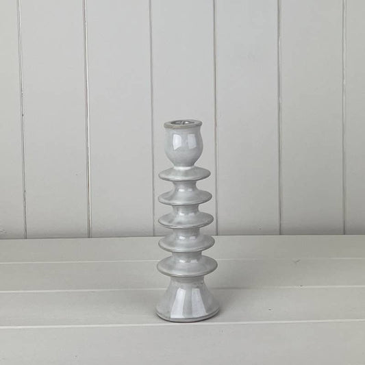 Glazed white ceramic candle holder - tall