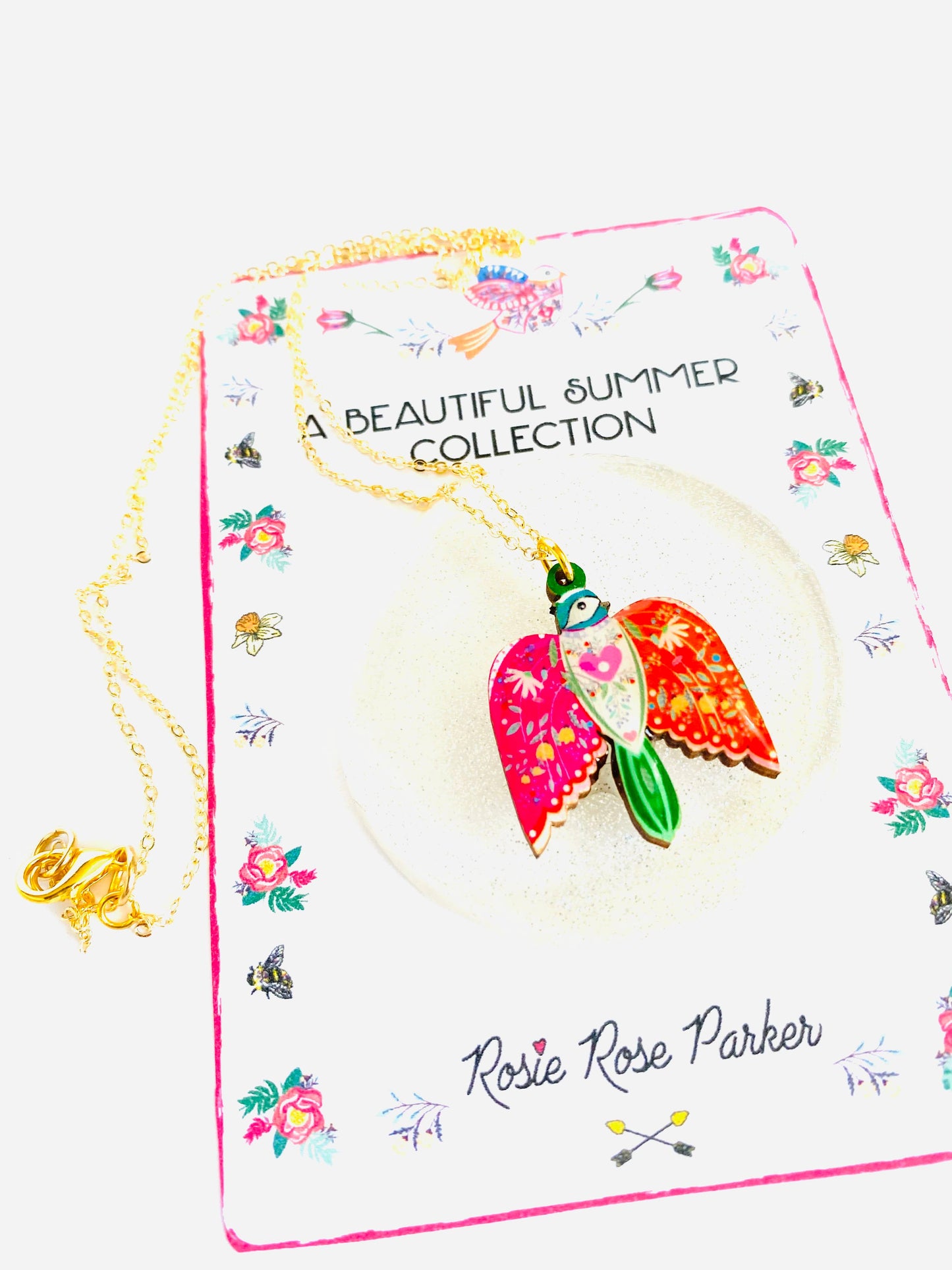 Pretty bird in flight necklace on gold chain, pendant