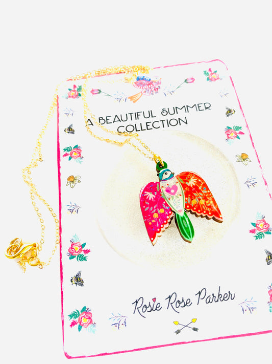 Pretty bird in flight necklace on gold chain, pendant