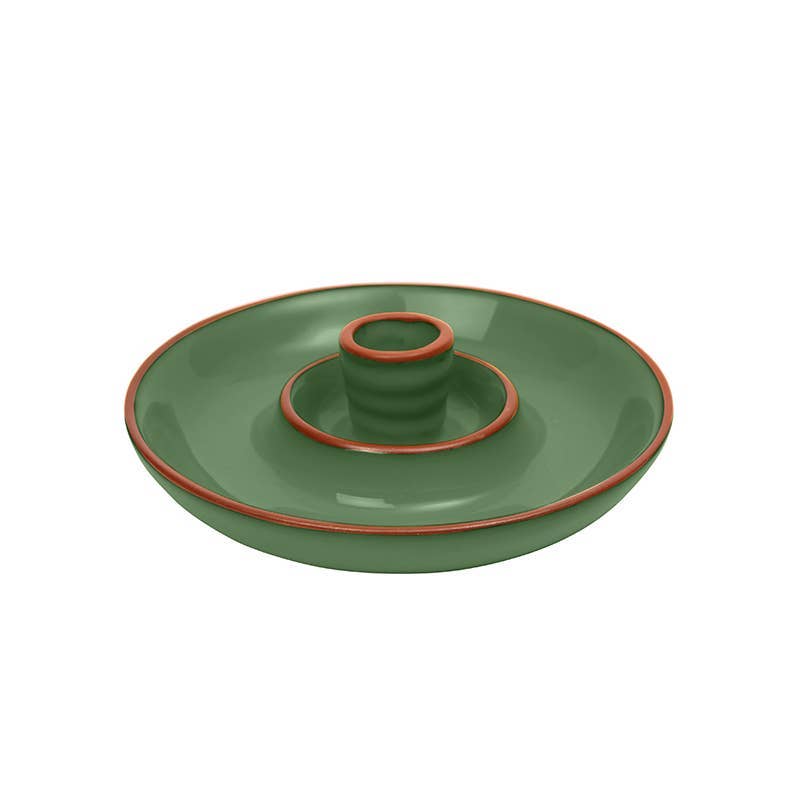 Glazed terracotta olive dish in green