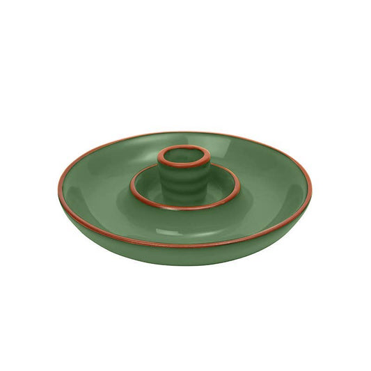 Glazed terracotta olive dish in green
