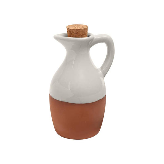 Glazed terracotta oil drizzler in stone