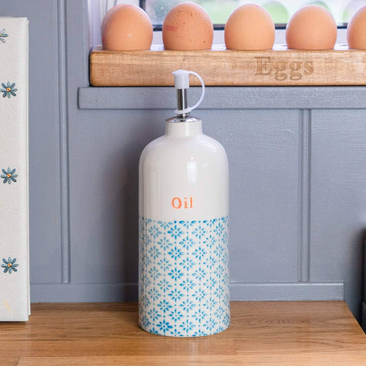 Oil bottle in blue and orange