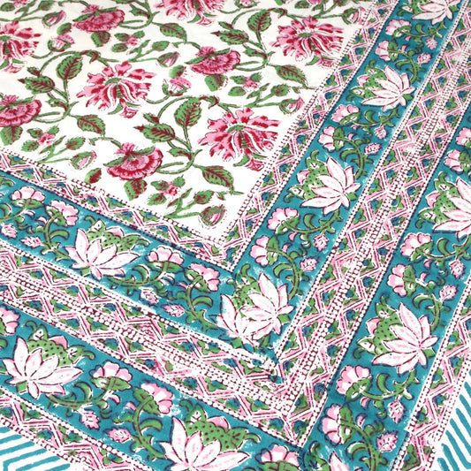 Pink and turquoise lotus print