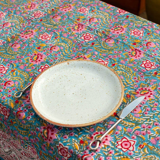 Turquoise with pink flowers tablecloth