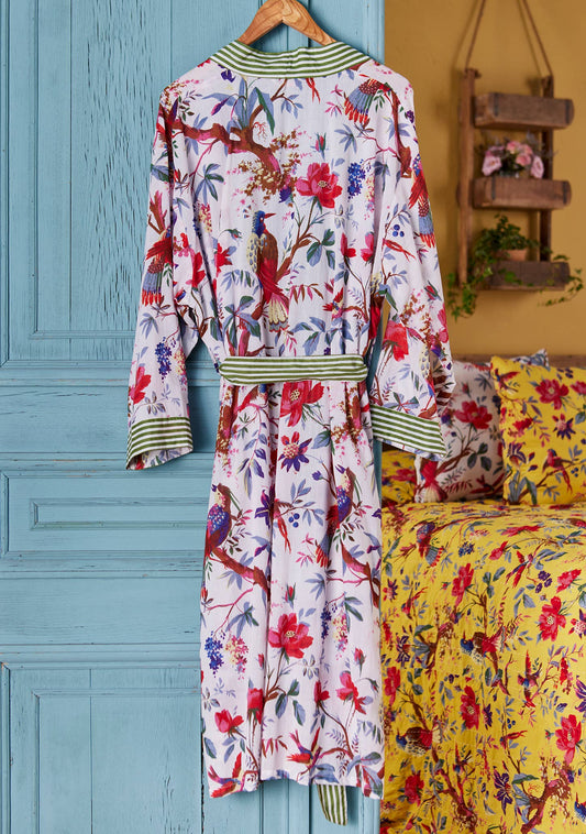 Bird of Paradise dressing gown - White