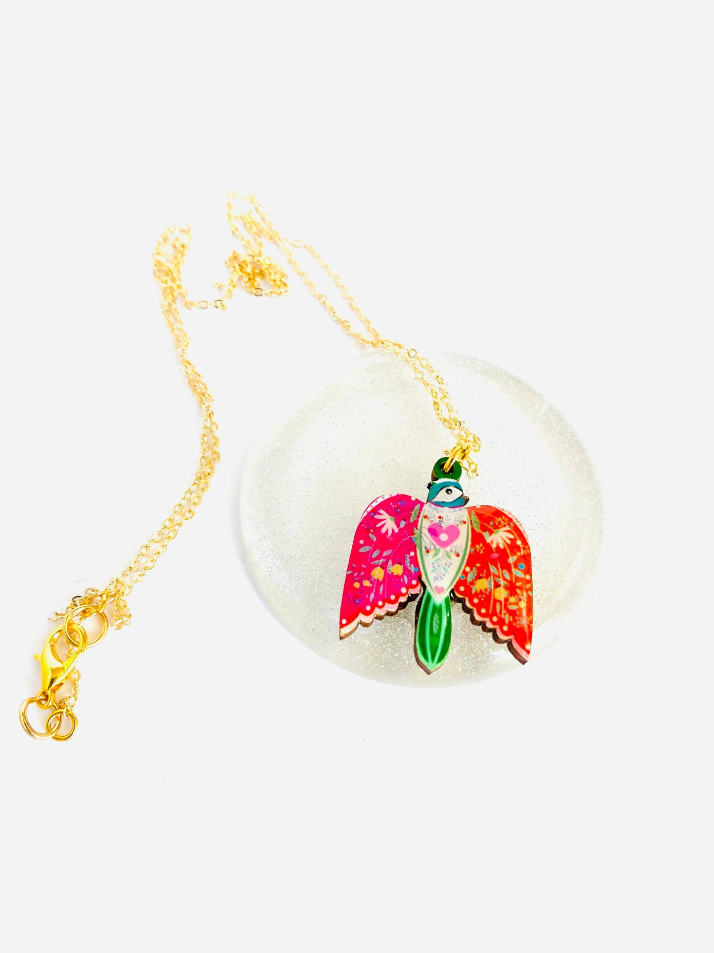 Pretty bird in flight necklace on gold chain, pendant
