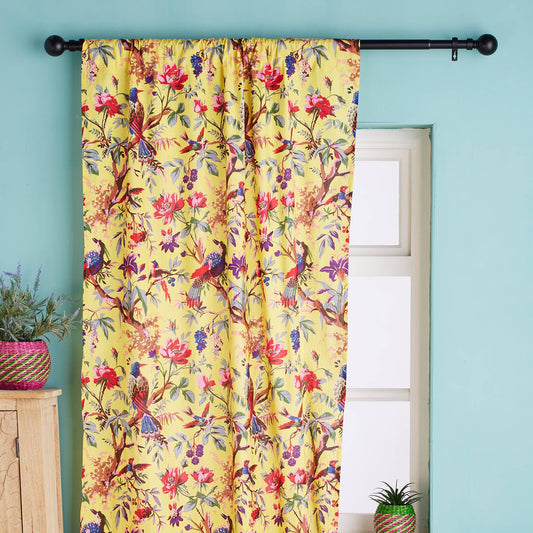 Bird of Paradise curtain panel in yellow