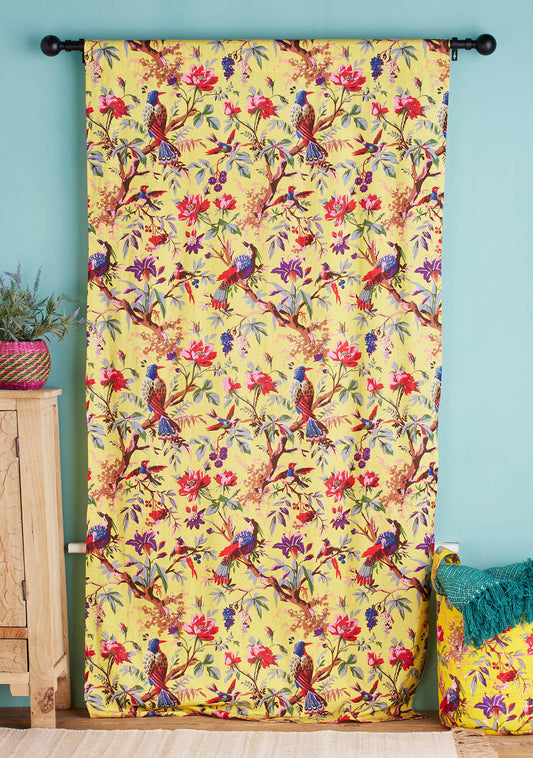 Bird of Paradise curtain panel in yellow
