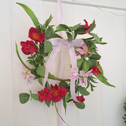 Faux pink & red flower wreath