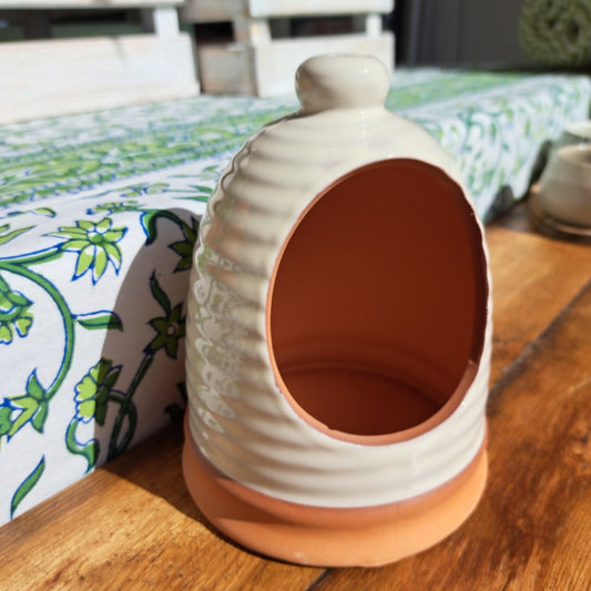 Terracotta ribbed salt pig