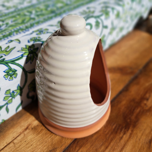 Terracotta ribbed salt pig
