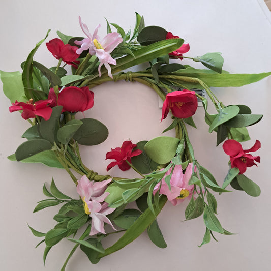 Faux pink & red flower wreath