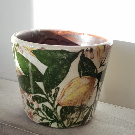 Spanish Lemons Pot. 14cm diameter x 12cm high