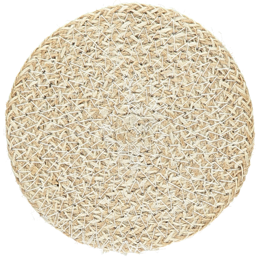 Set of four jute coasters in natural/pearl white