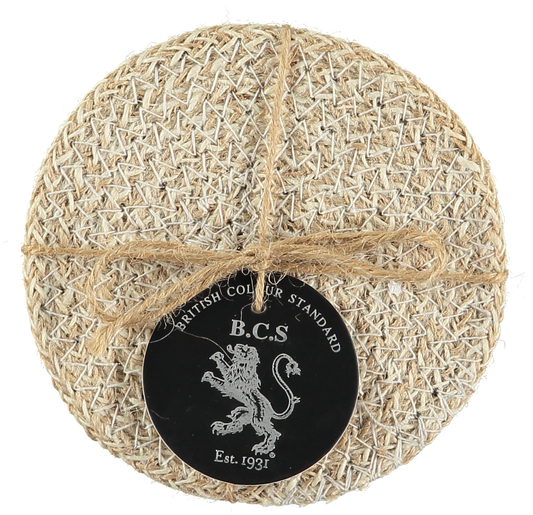 Set of four jute coasters in natural/pearl white